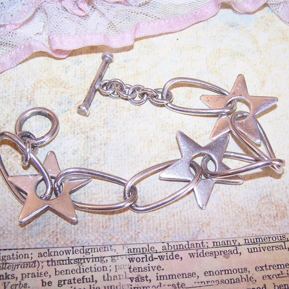 Vintage Sterling Silver Link Bracelet with Stars - 7.25" Wearable - Picture 6 of 7